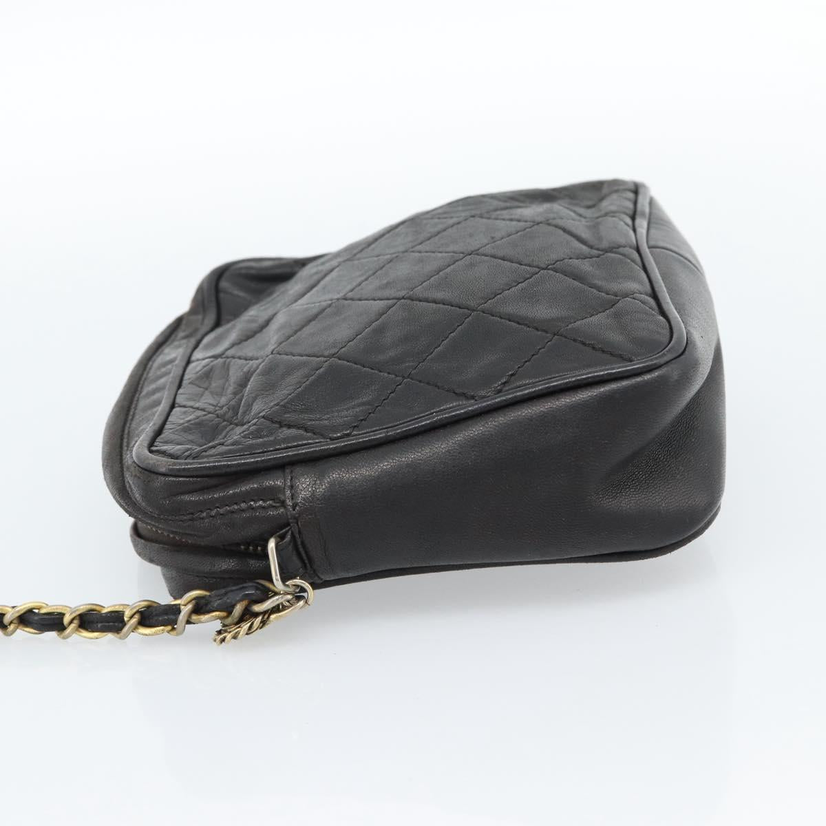 CHANEL Matelasse Chain Shoulder Bag Lamb Skin Black Gold CC Auth bs27944
