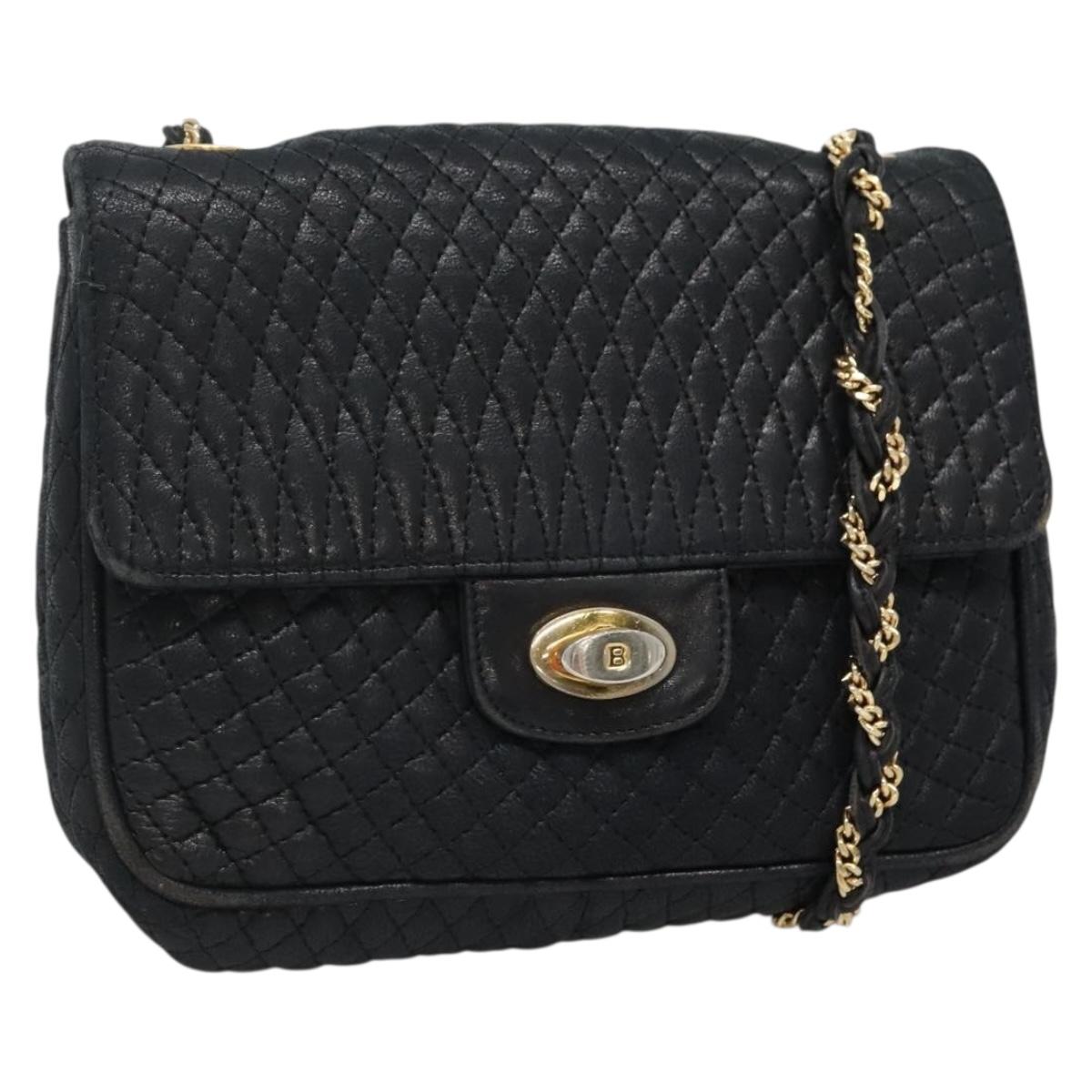 BALLY Chain Shoulder Bag Leather Black Gold Auth bs27966