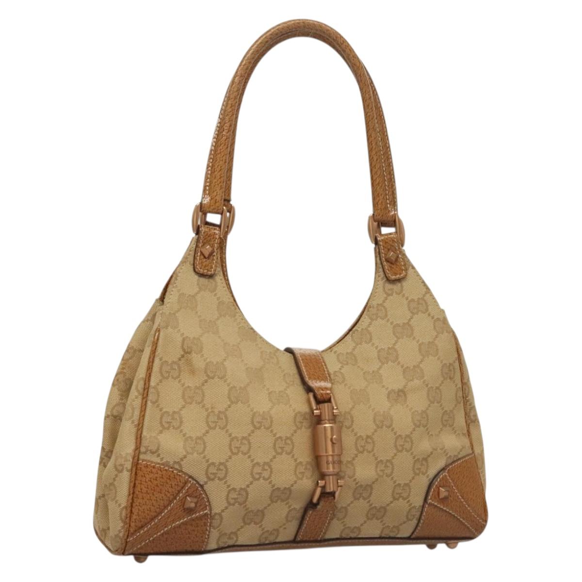 GUCCI GG Canvas Jackie Shoulder Bag Beige Gold 124409 Auth bs27970