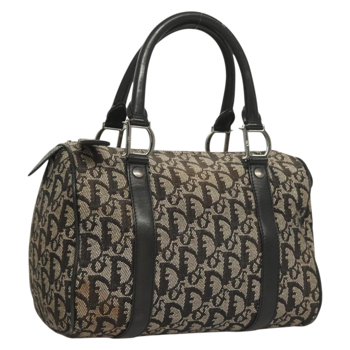 Christian Dior Trotter Canvas Boston Bag Navy Silver Auth bs27973