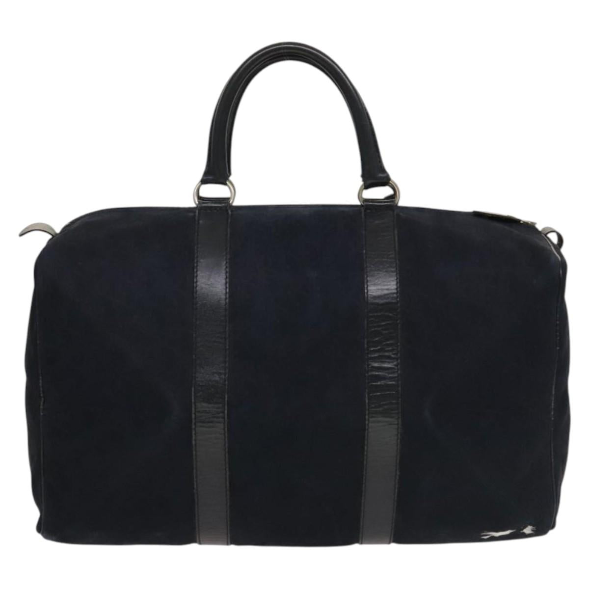Christian Dior Trotter Canvas Boston Bag Suede Navy Silver Auth bs27975