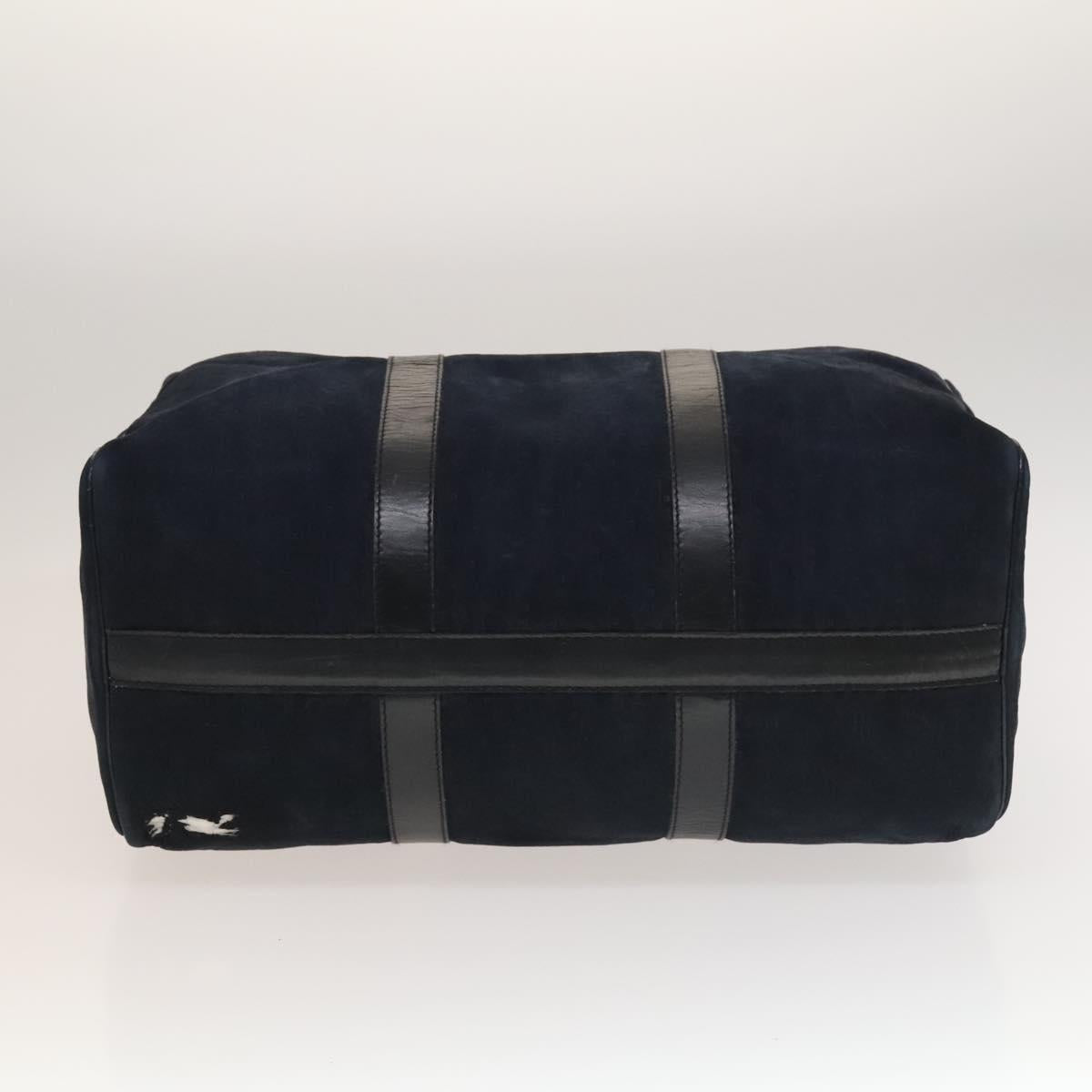 Christian Dior Trotter Canvas Boston Bag Suede Navy Silver Auth bs27975