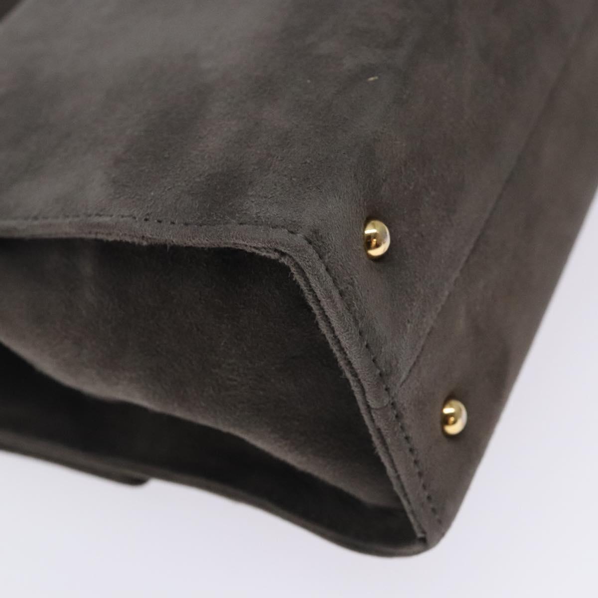 GIVENCHY Hand Bag Suede Gray Gold Auth bs27976