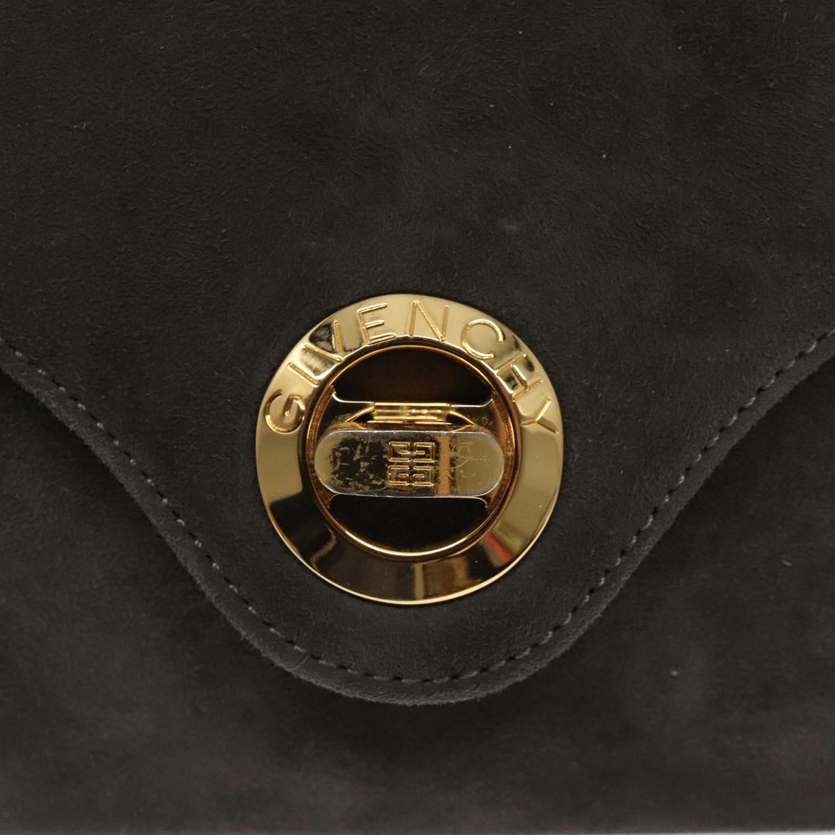 GIVENCHY Hand Bag Suede Gray Gold Auth bs27976