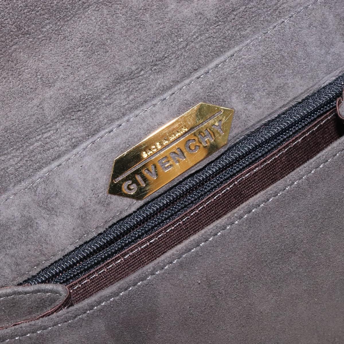 GIVENCHY Hand Bag Suede Gray Gold Auth bs27976