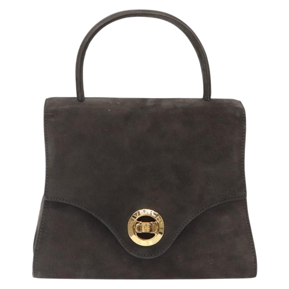 GIVENCHY Hand Bag Suede Gray Gold Auth bs27976