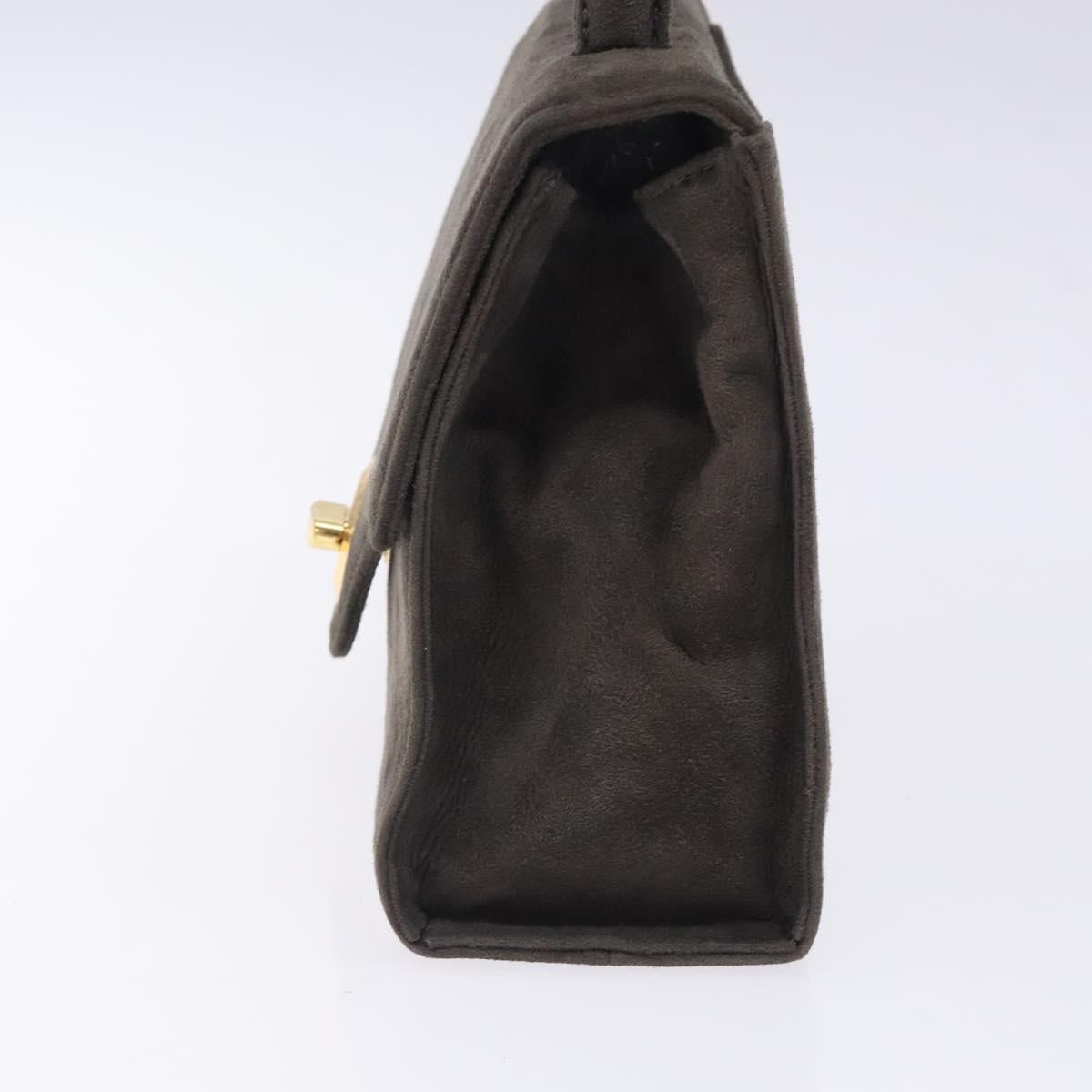GIVENCHY Hand Bag Suede Gray Gold Auth bs27976