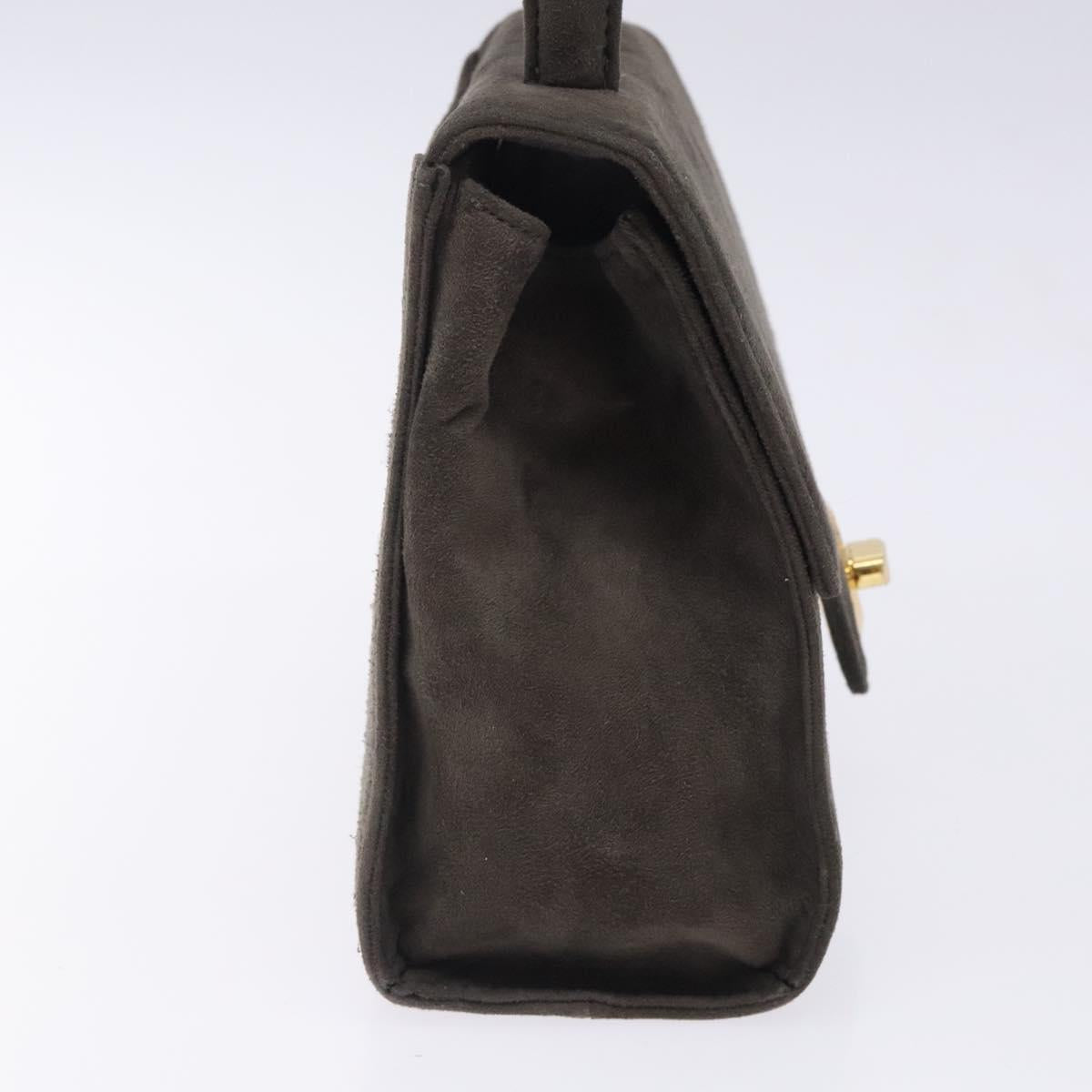 GIVENCHY Hand Bag Suede Gray Gold Auth bs27976