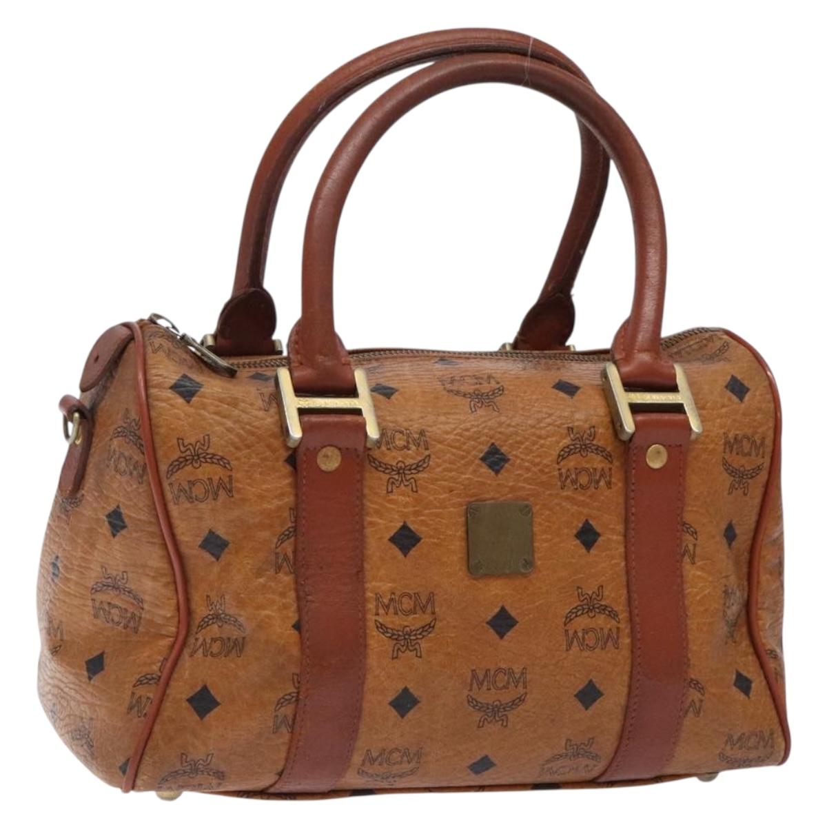 MCM Logogram Vicetos Boston Bag PVC Leather Brown Gold Auth bs27984