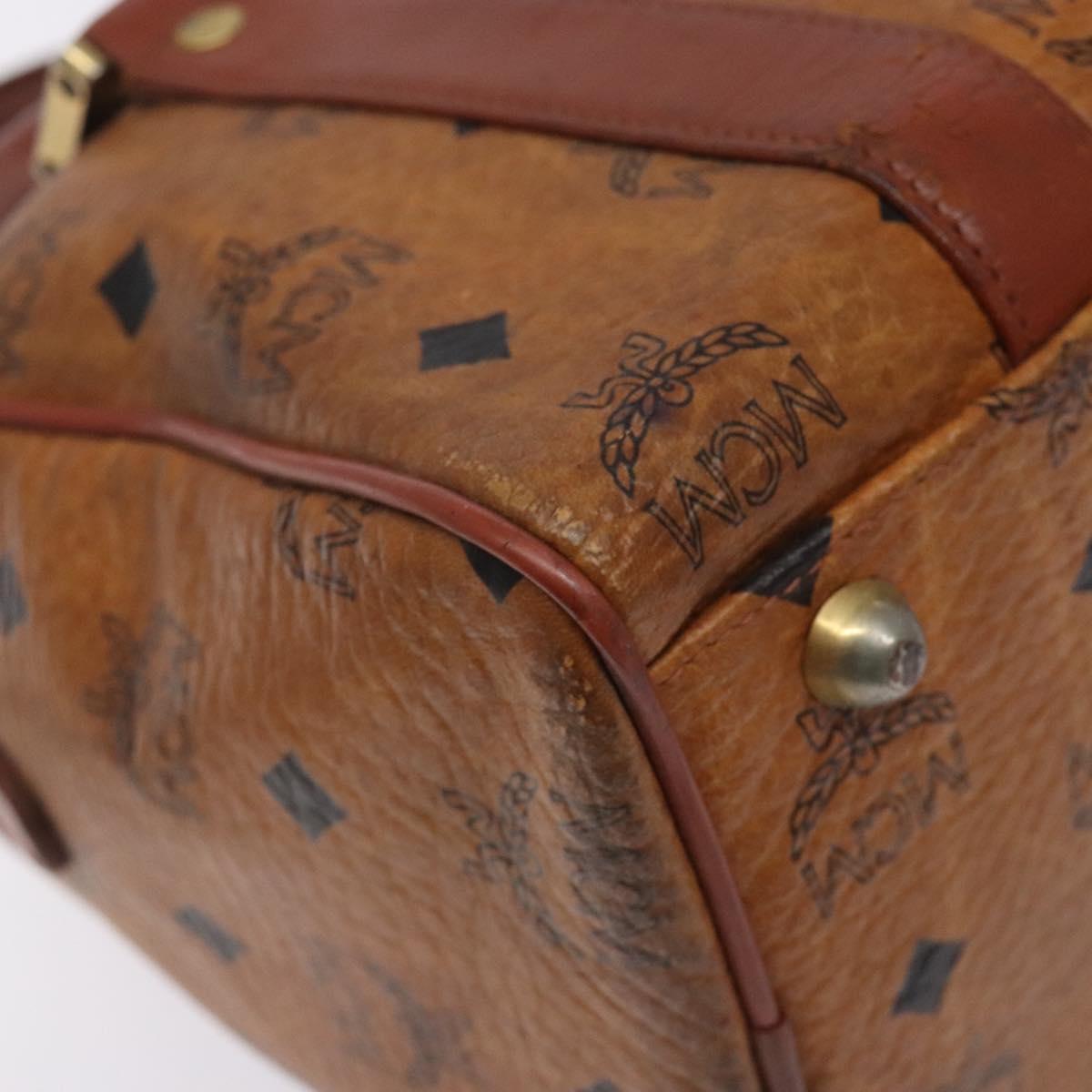 MCM Logogram Vicetos Boston Bag PVC Leather Brown Gold Auth bs27984
