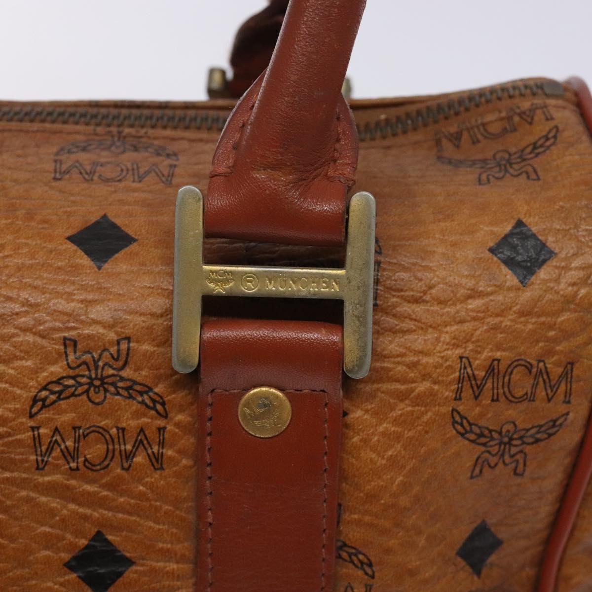 MCM Logogram Vicetos Boston Bag PVC Leather Brown Gold Auth bs27984