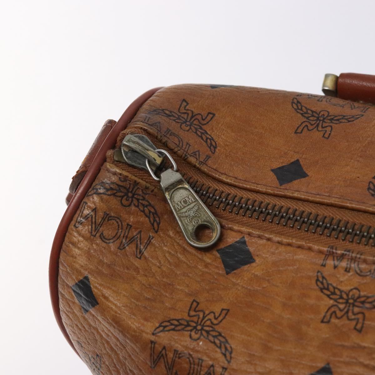 MCM Logogram Vicetos Boston Bag PVC Leather Brown Gold Auth bs27984