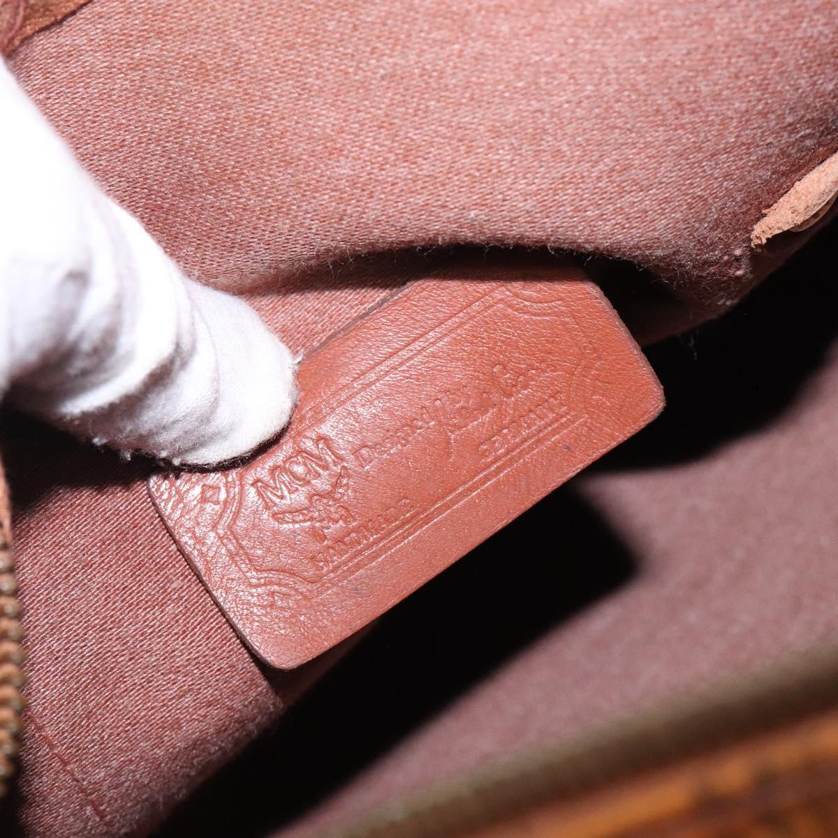 MCM Logogram Vicetos Boston Bag PVC Leather Brown Gold Auth bs27984