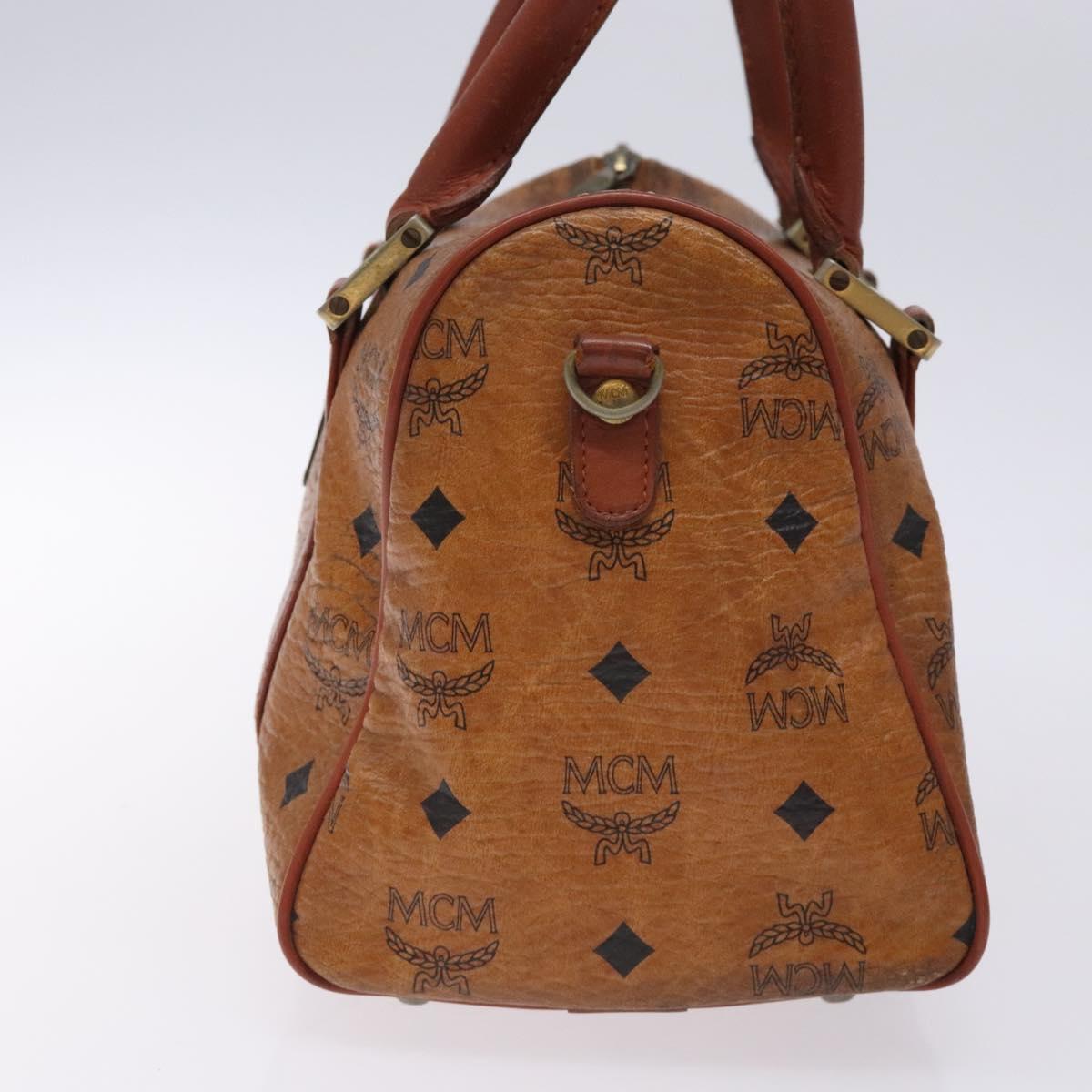 MCM Logogram Vicetos Boston Bag PVC Leather Brown Gold Auth bs27984