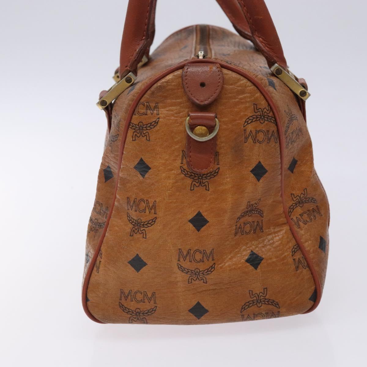 MCM Logogram Vicetos Boston Bag PVC Leather Brown Gold Auth bs27984