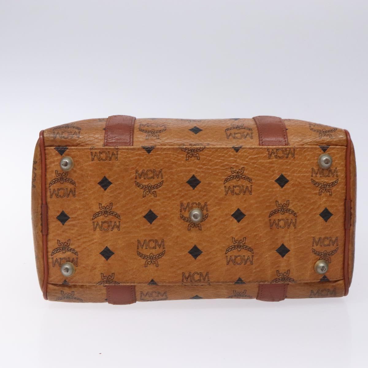 MCM Logogram Vicetos Boston Bag PVC Leather Brown Gold Auth bs27984