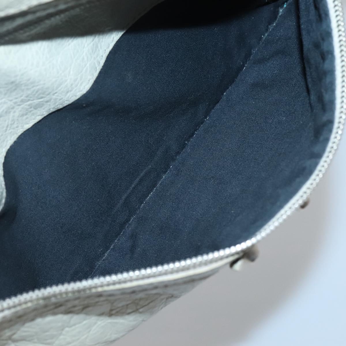 BALENCIAGA Classic Clip M Clutch Bag Leather Beige Silver Auth bs27985