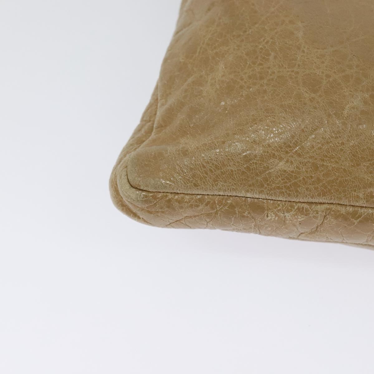 BALENCIAGA Classic Flat Shoulder Bag Leather Beige Auth bs27986