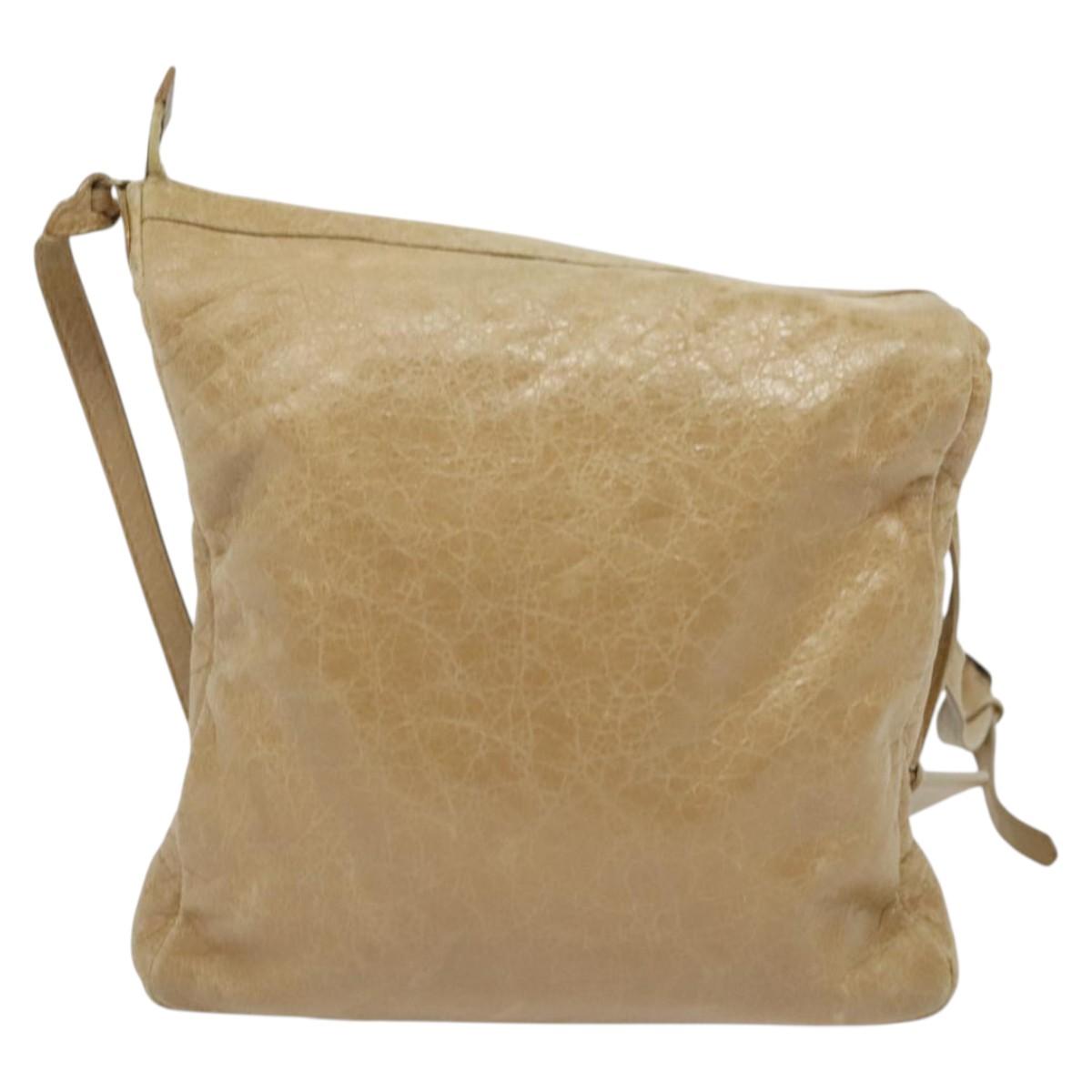 BALENCIAGA Classic Flat Shoulder Bag Leather Beige Auth bs27986