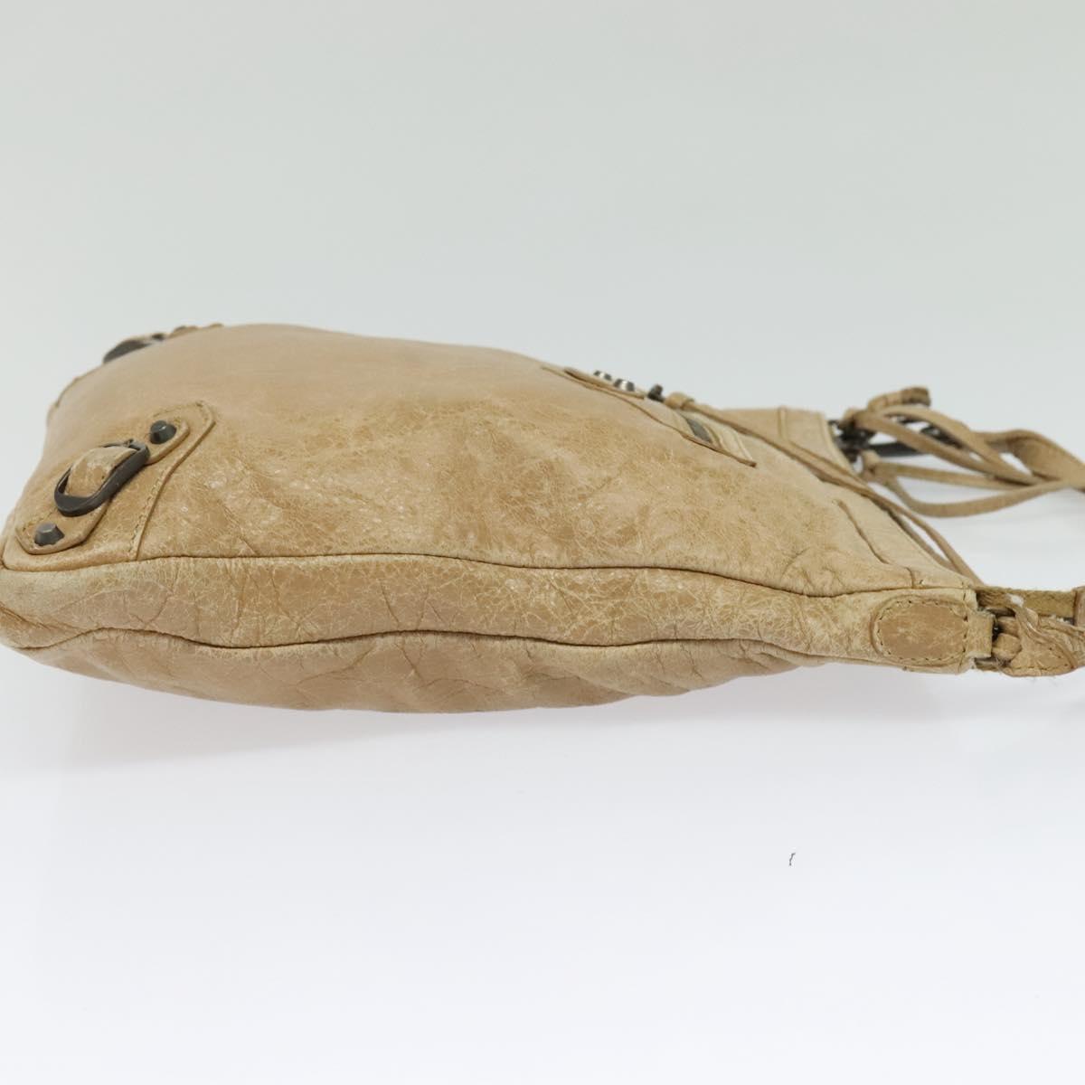 BALENCIAGA Classic Flat Shoulder Bag Leather Beige Auth bs27986