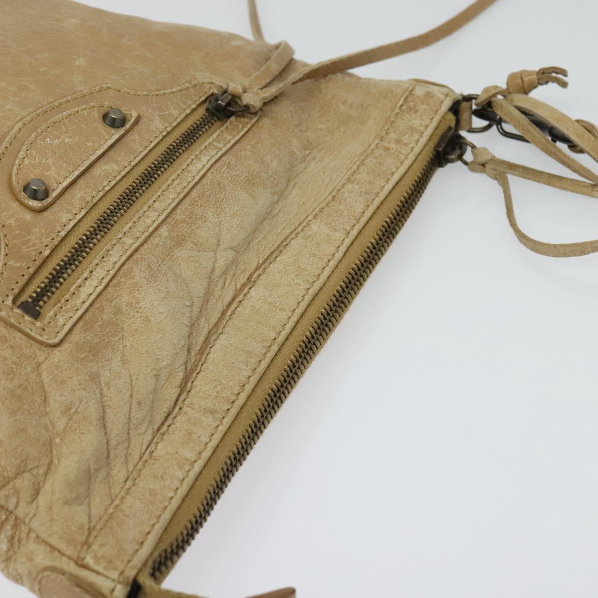 BALENCIAGA Classic Flat Shoulder Bag Leather Beige Auth bs27986