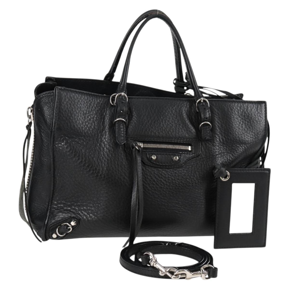 BALENCIAGA Paper Mini Hand Bag Leather 2way Black Silver 370926 Auth bs27987V