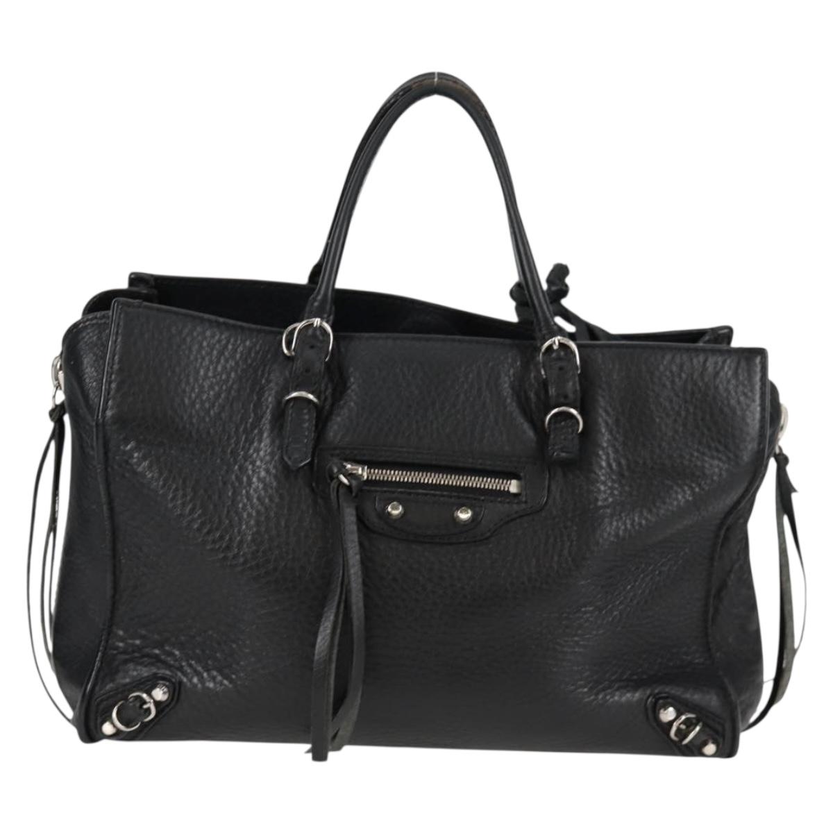 BALENCIAGA Paper Mini Hand Bag Leather 2way Black Silver 370926 Auth bs27987V