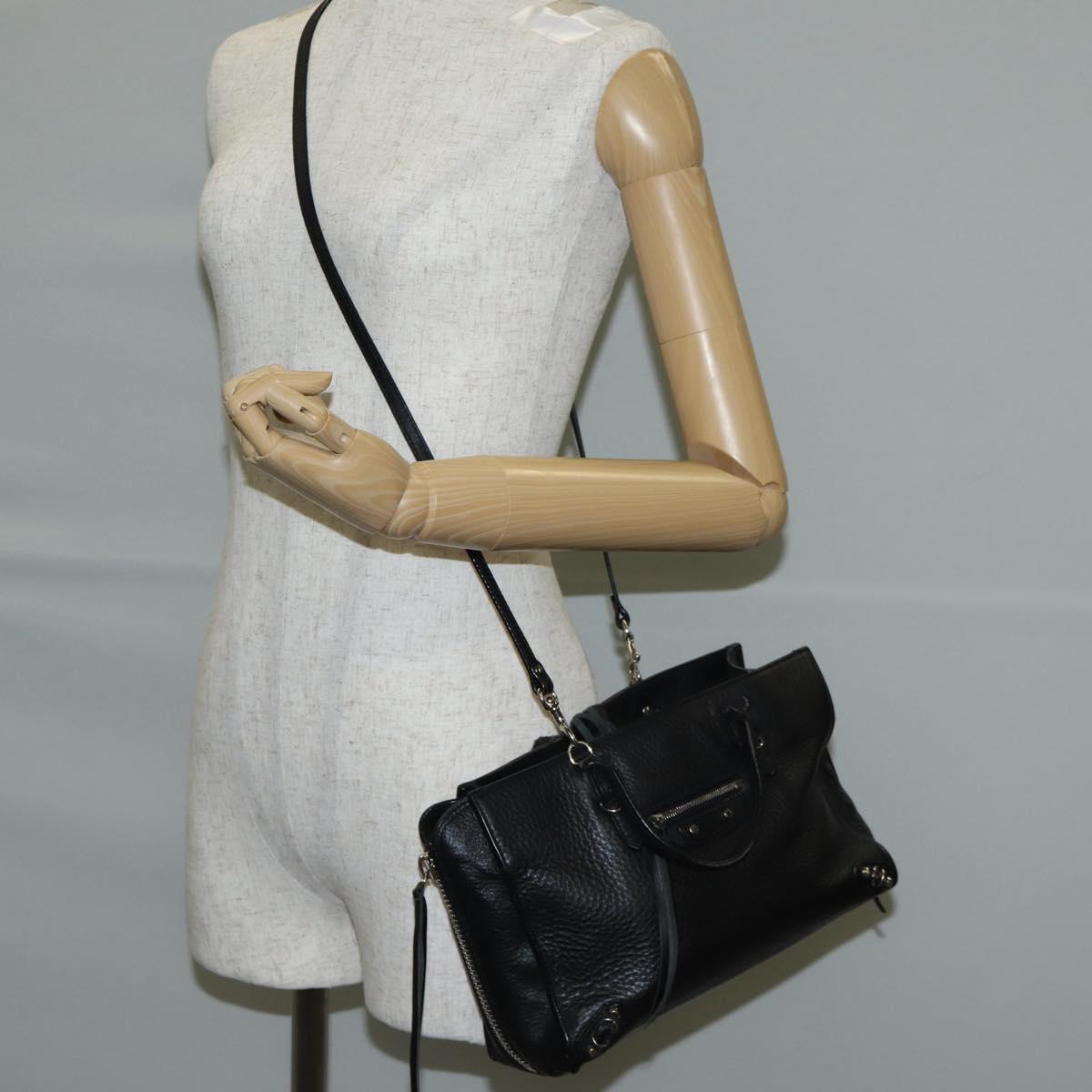 BALENCIAGA Paper Mini Hand Bag Leather 2way Black Silver 370926 Auth bs27987V