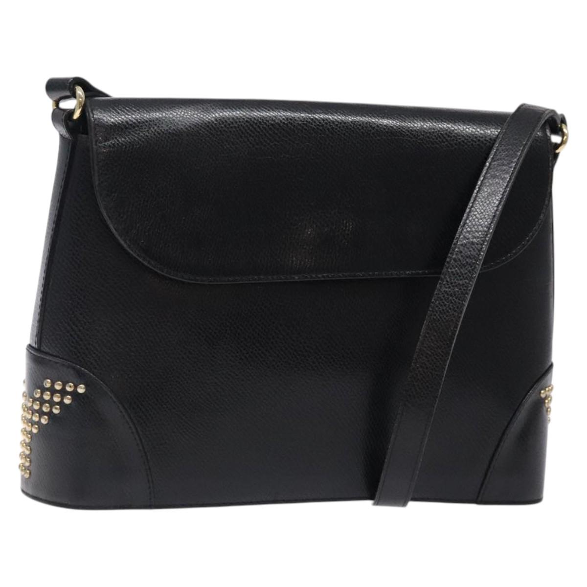 SAINT LAURENT Shoulder Bag Leather Black Gold Auth bs27993