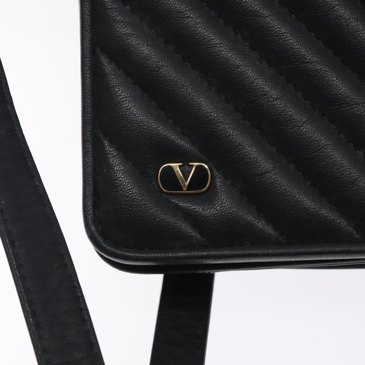 VALENTINO Shoulder Bag Leather Black Gold Auth bs27994