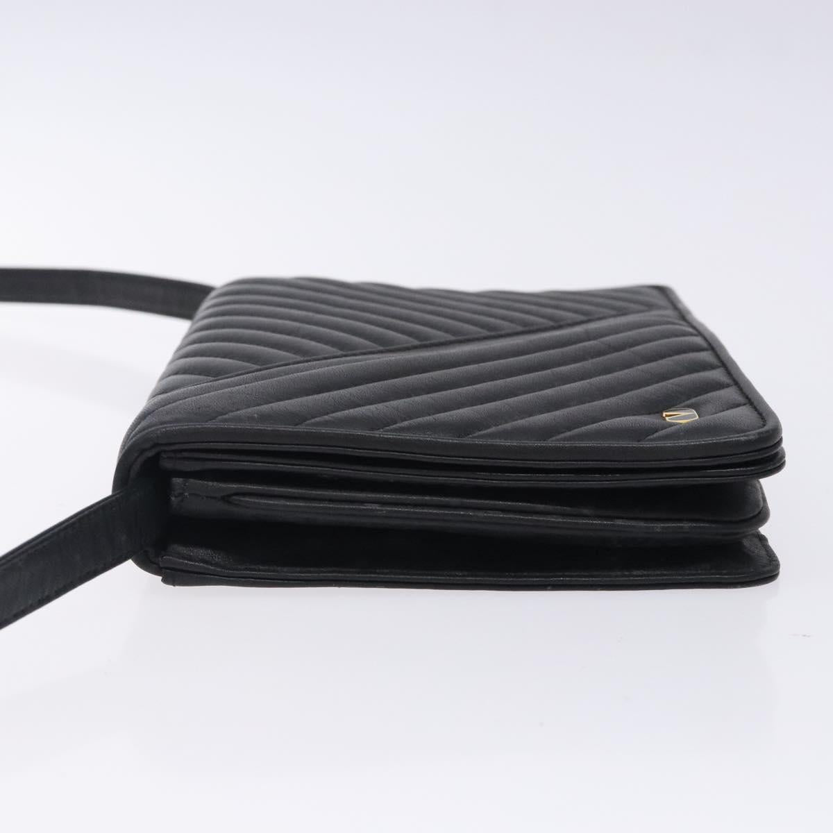 VALENTINO Shoulder Bag Leather Black Gold Auth bs27994