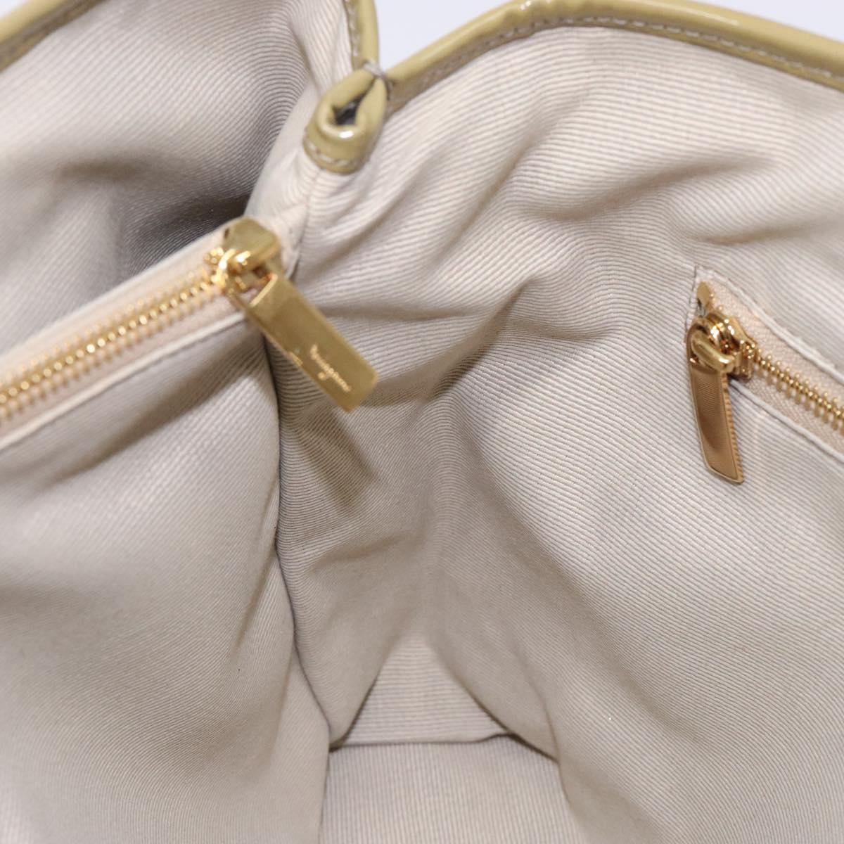 Salvatore Ferragamo Vala Hand Bag Leather Gray Gold Auth bs27995