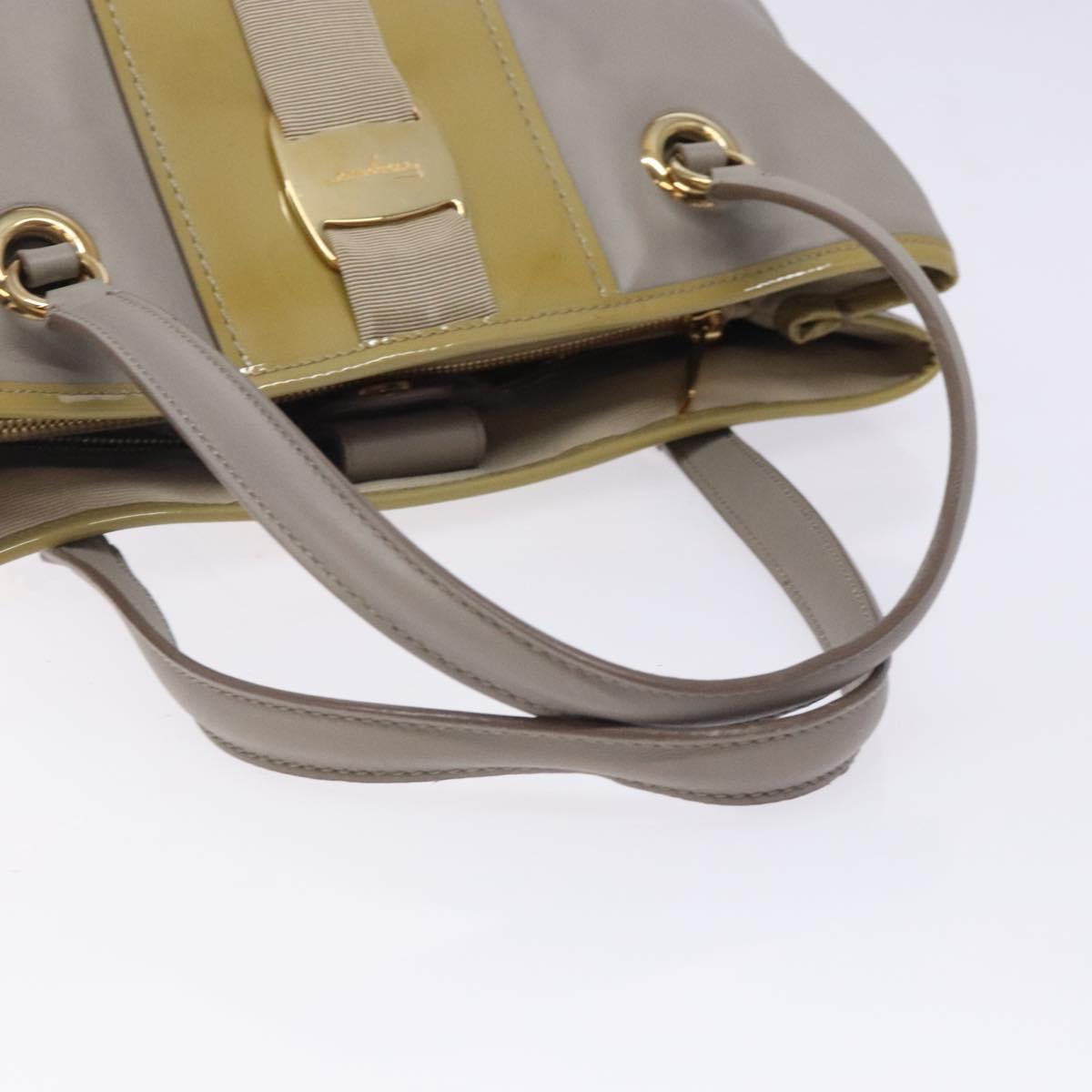 Salvatore Ferragamo Vala Hand Bag Leather Gray Gold Auth bs27995