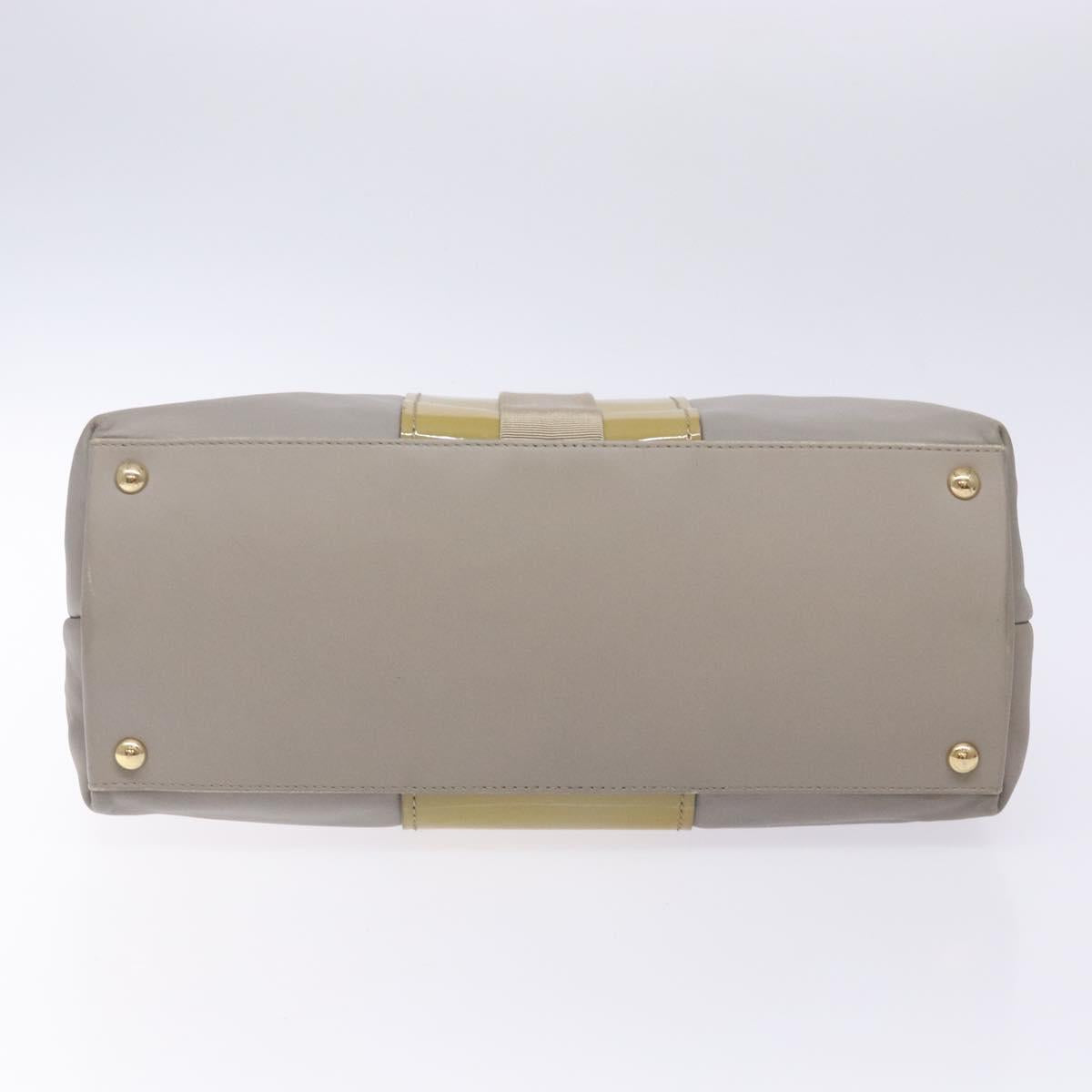 Salvatore Ferragamo Vala Hand Bag Leather Gray Gold Auth bs27995