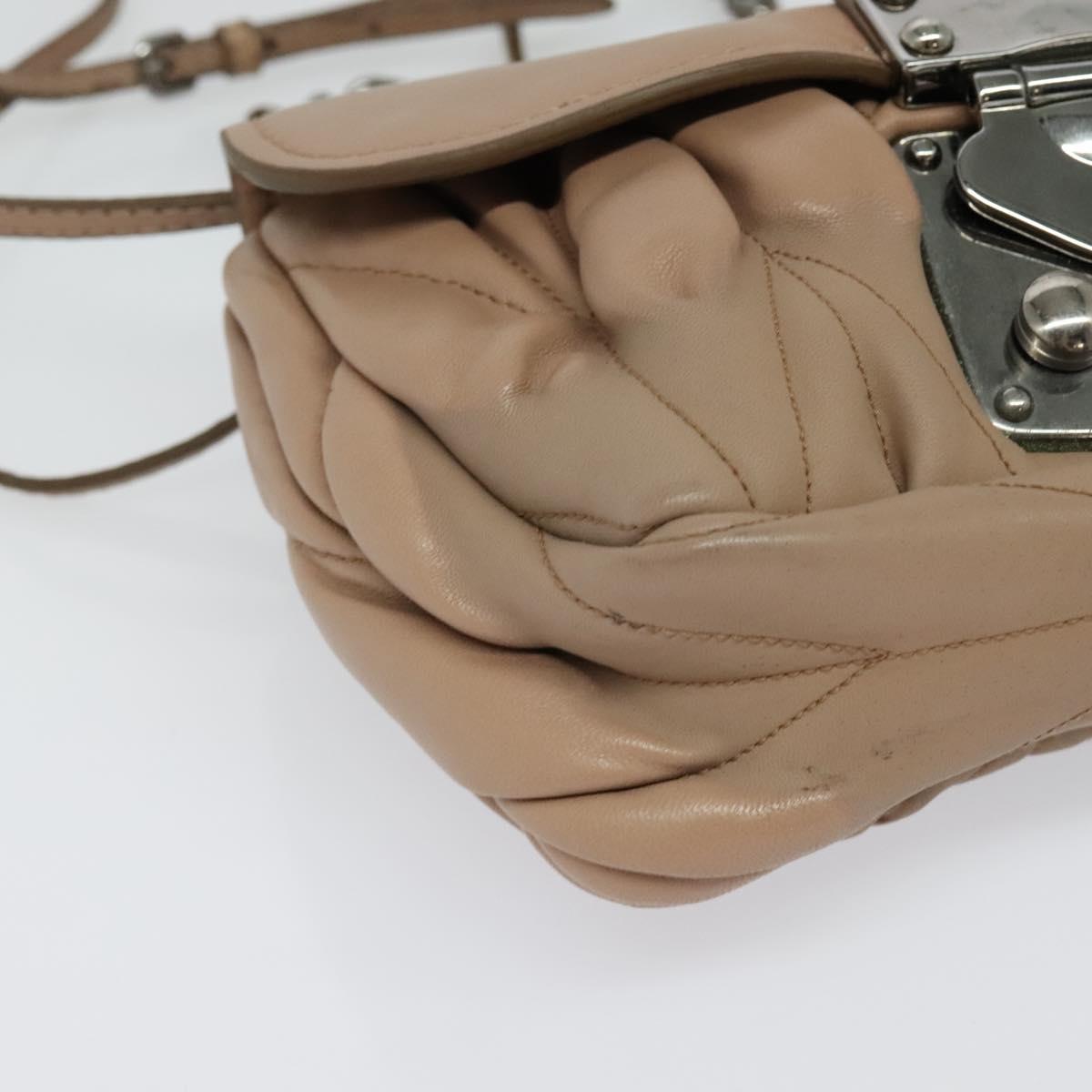 Miu Miu Matelasse Chain Shoulder Bag Leather Pink Silver Auth bs27996