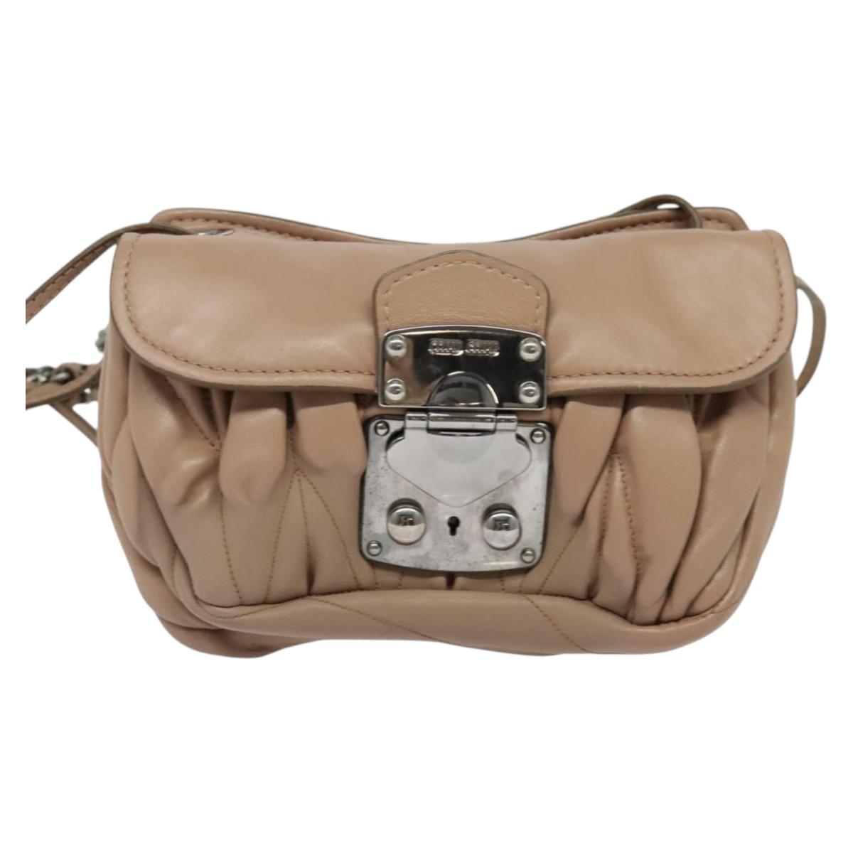 Miu Miu Matelasse Chain Shoulder Bag Leather Pink Silver Auth bs27996