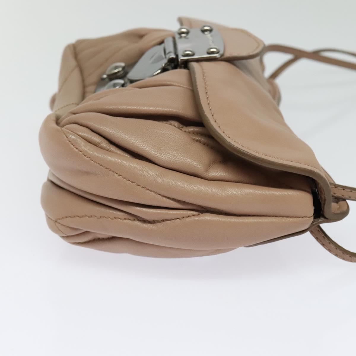 Miu Miu Matelasse Chain Shoulder Bag Leather Pink Silver Auth bs27996