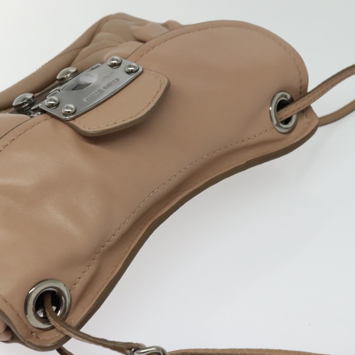 Miu Miu Matelasse Chain Shoulder Bag Leather Pink Silver Auth bs27996