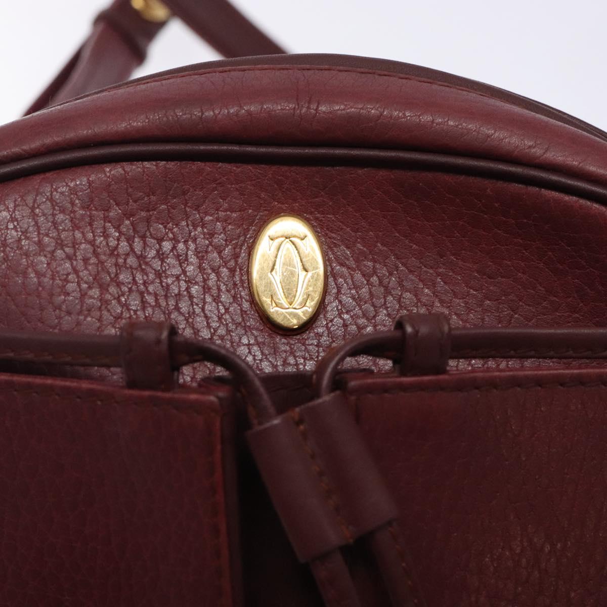 CARTIER Shoulder Bag Leather Bordeaux Gold Auth bs28003