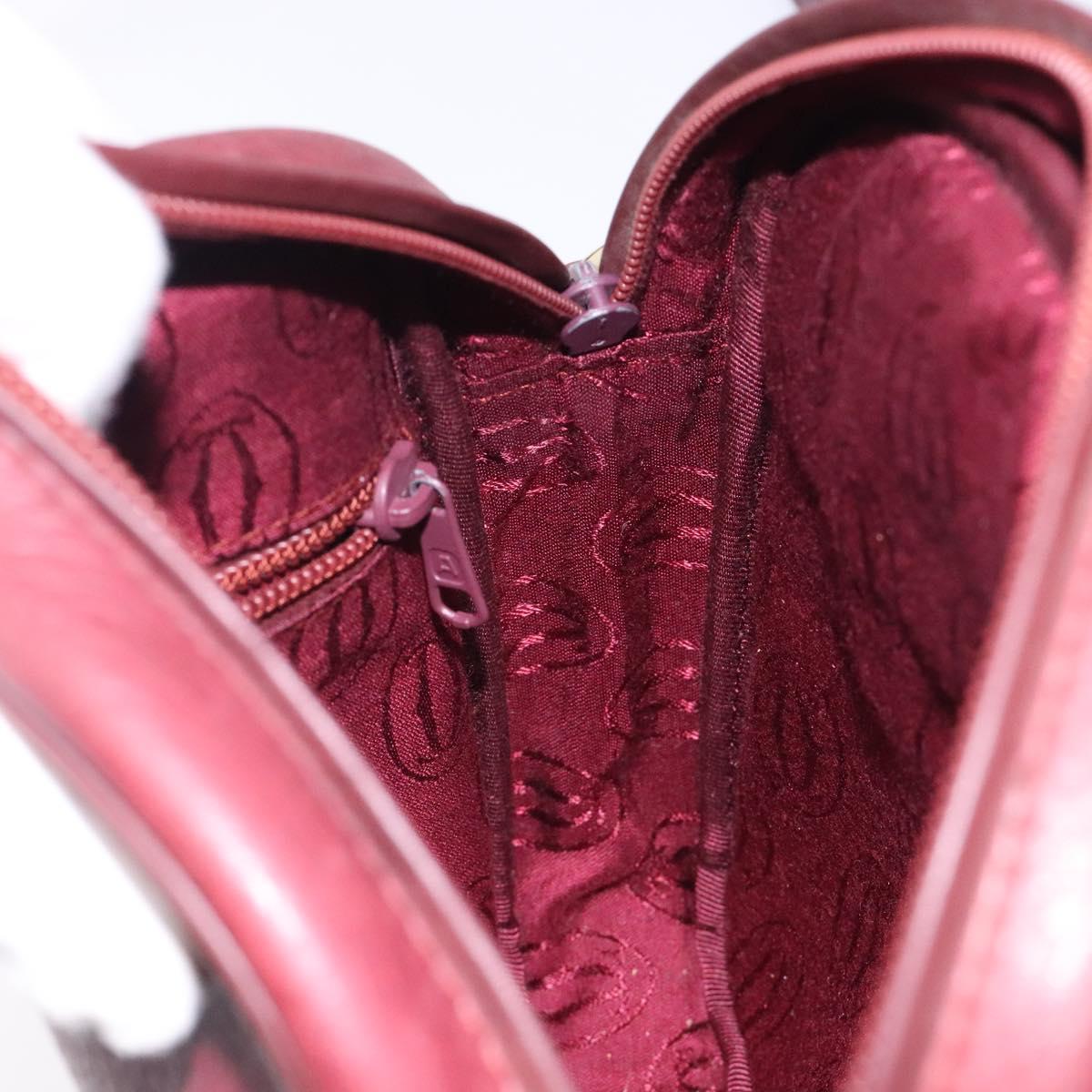 CARTIER Shoulder Bag Leather Bordeaux Gold Auth bs28003