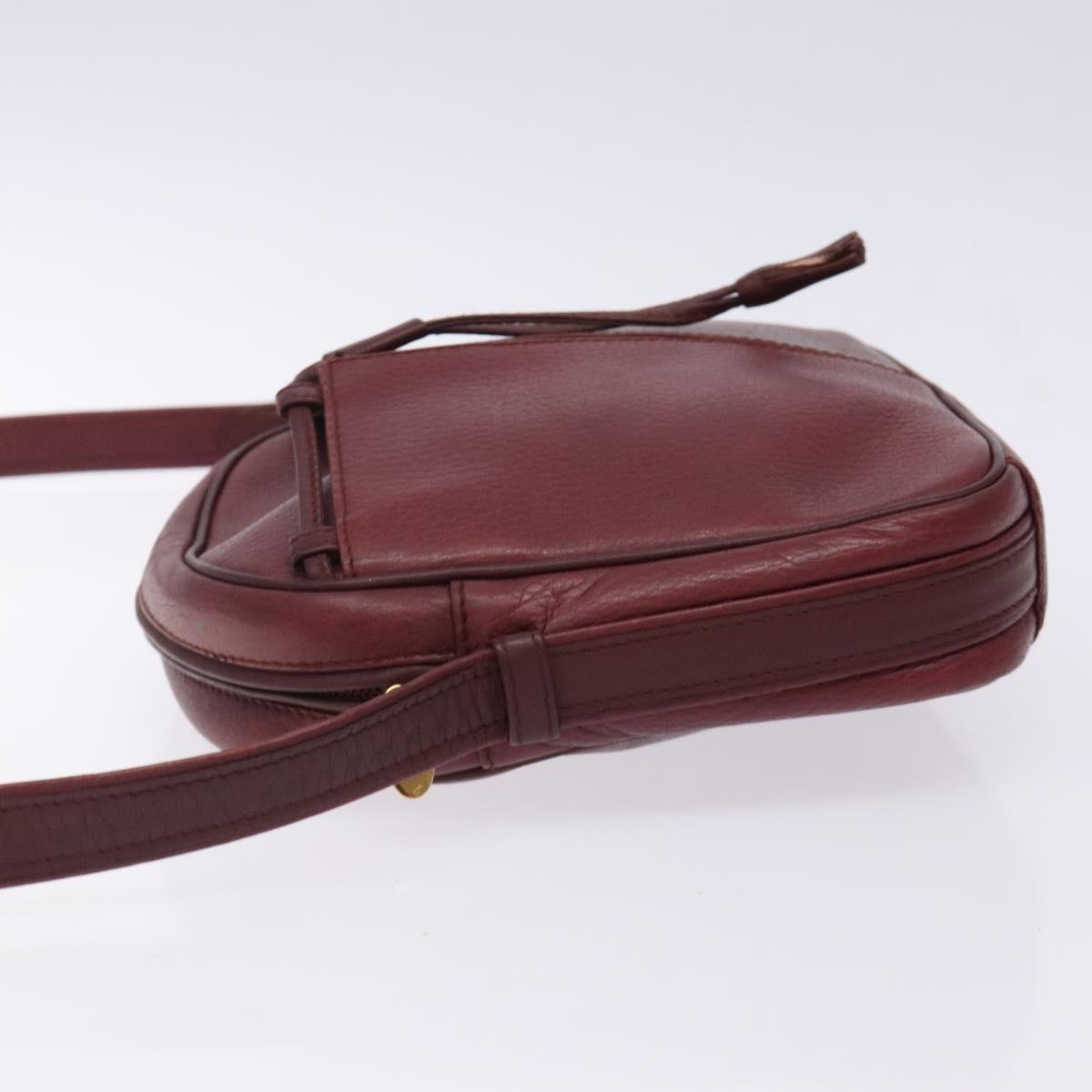 CARTIER Shoulder Bag Leather Bordeaux Gold Auth bs28003