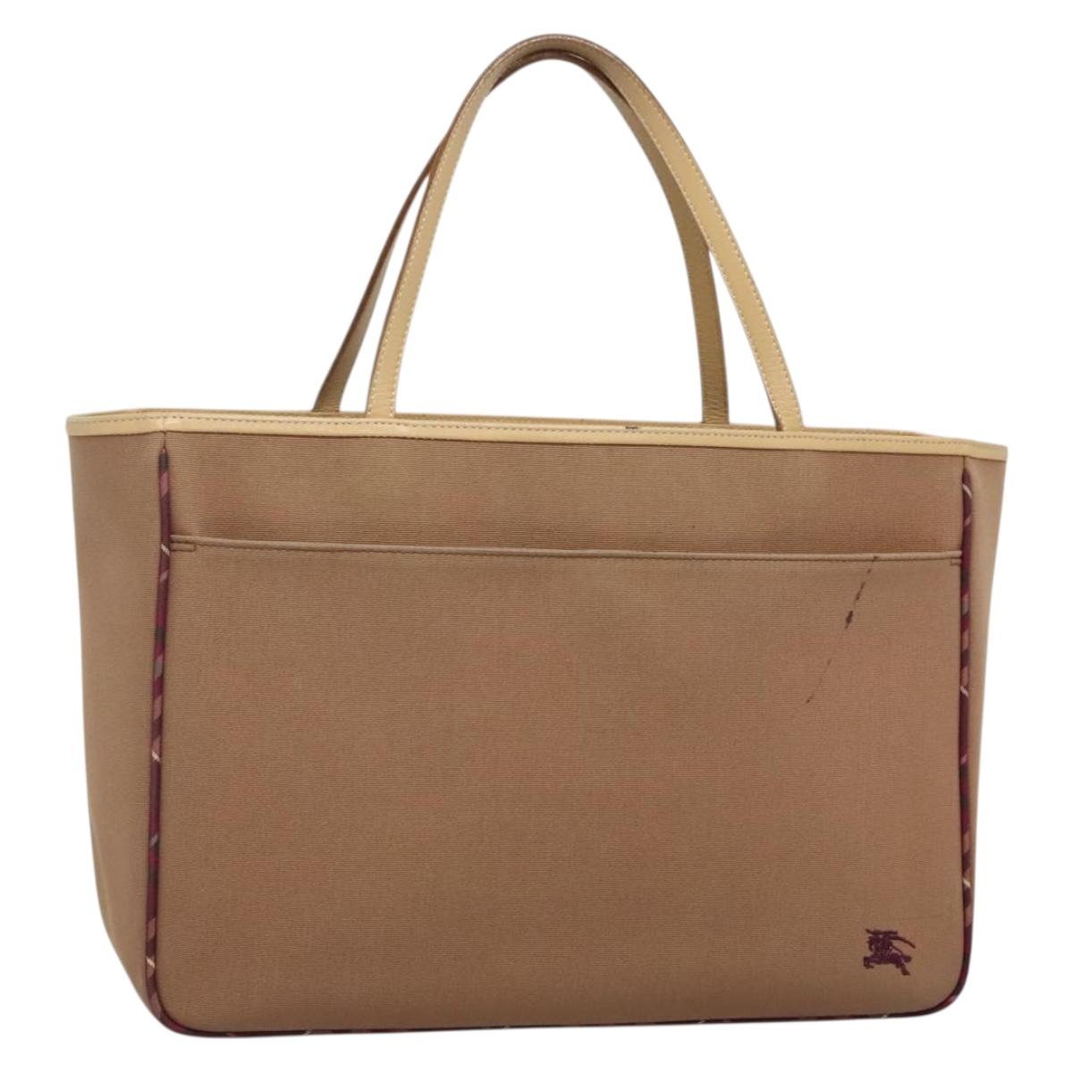 BURBERRY Blue Label Tote Bag Canvas Beige Silver Auth bs28008