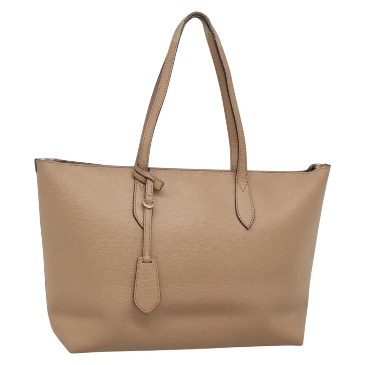 BURBERRY Tote Bag Leather Beige Gold Auth bs28011