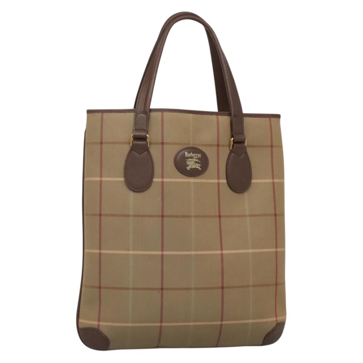 Burberrys Nova Check Tote Bag Canvas Beige Gold Auth bs28014