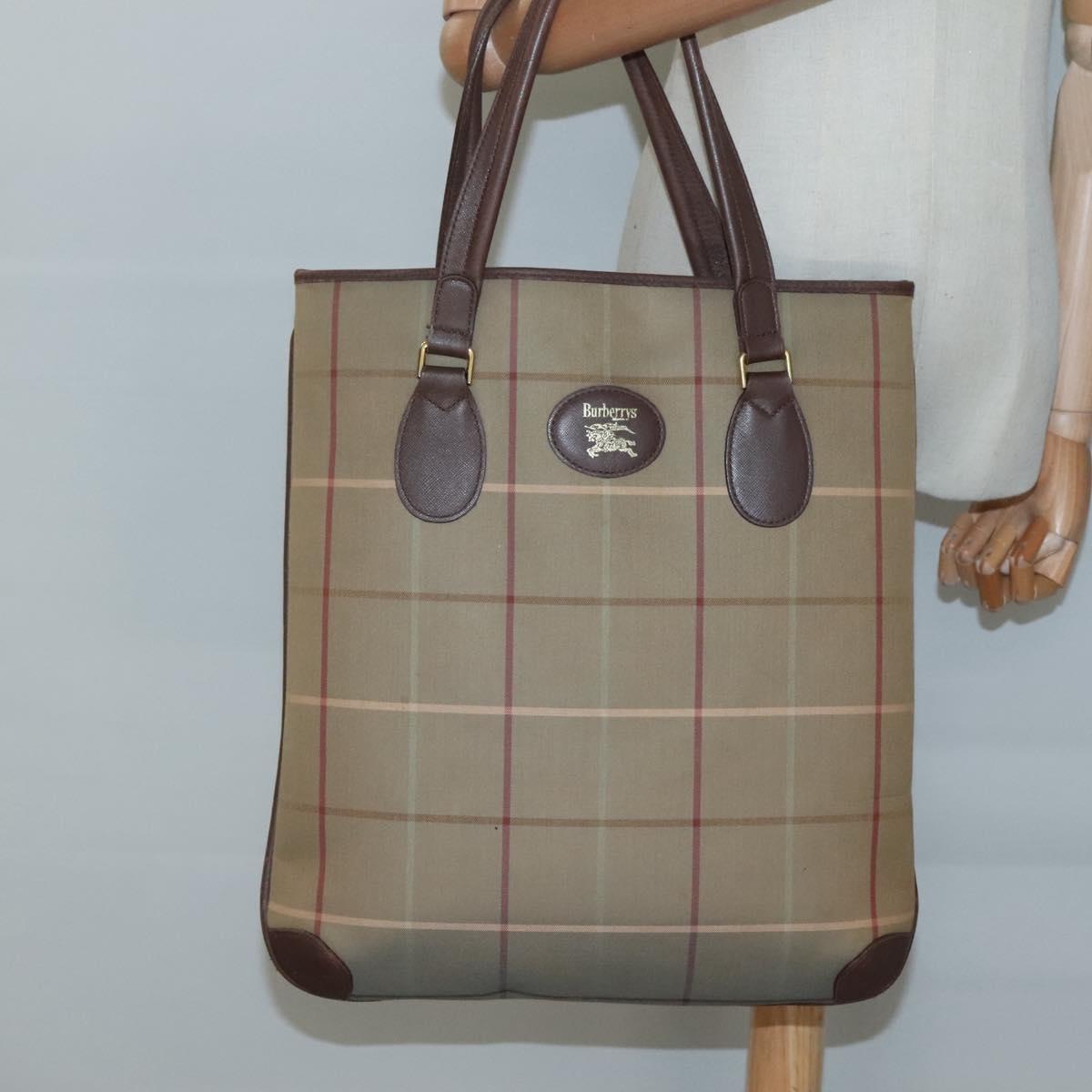 Burberrys Nova Check Tote Bag Canvas Beige Gold Auth bs28014