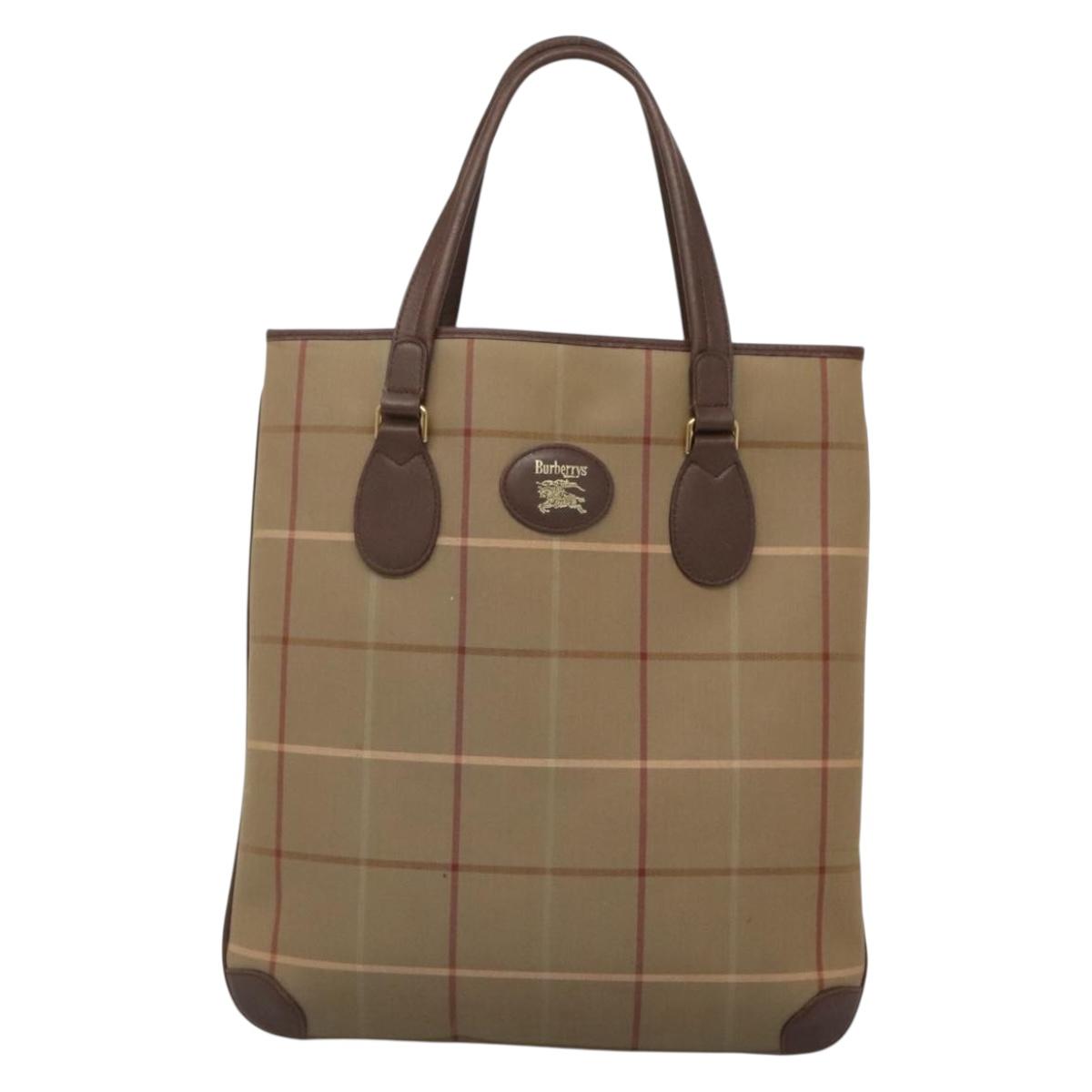 Burberrys Nova Check Tote Bag Canvas Beige Gold Auth bs28014