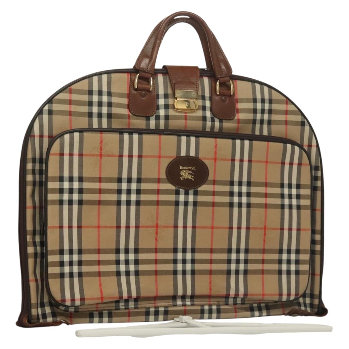 Burberrys Nova Check Garment Cover Canvas Leather Beige Gold Auth bs28016