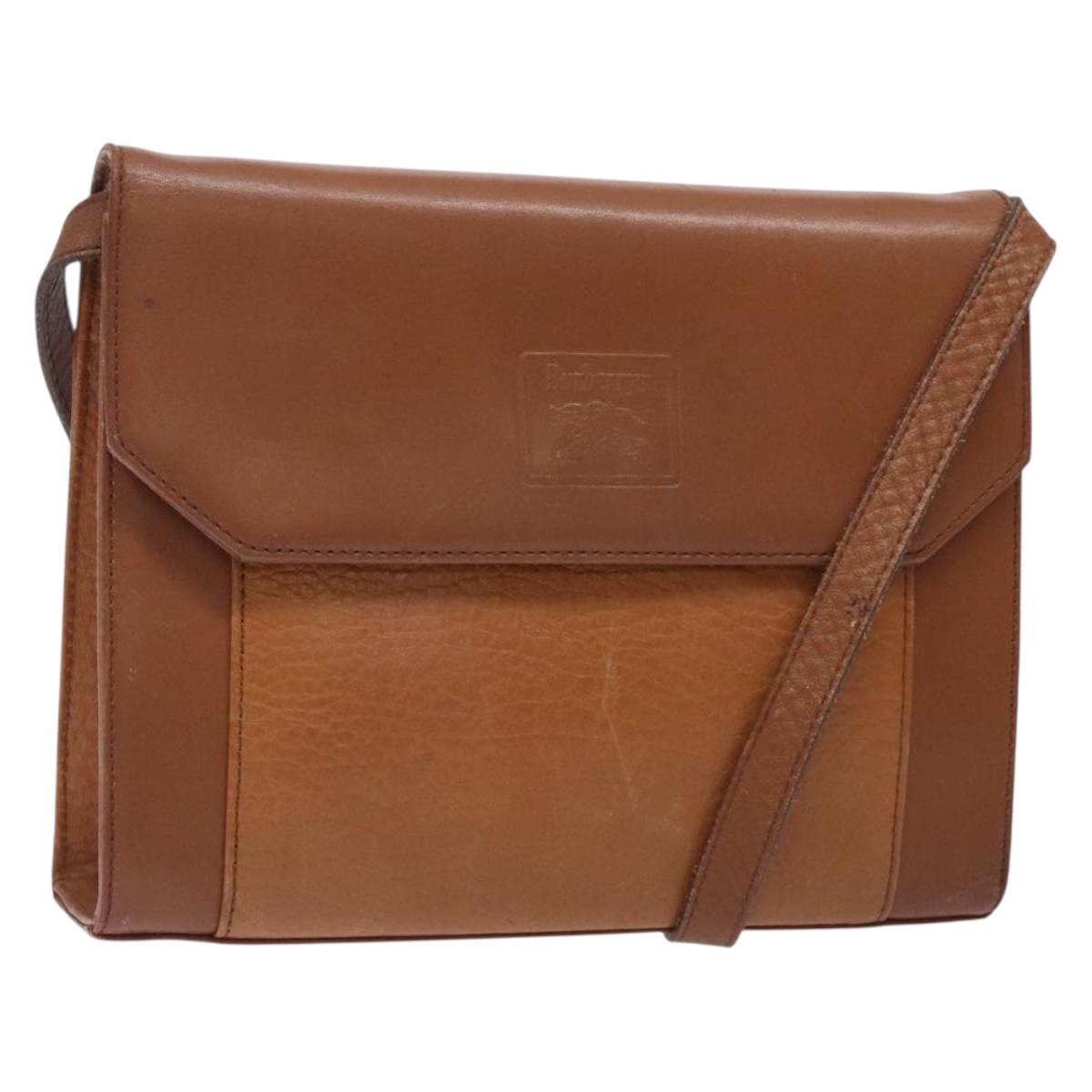 Burberrys Shoulder Bag Leather Brown Gold Auth bs28020