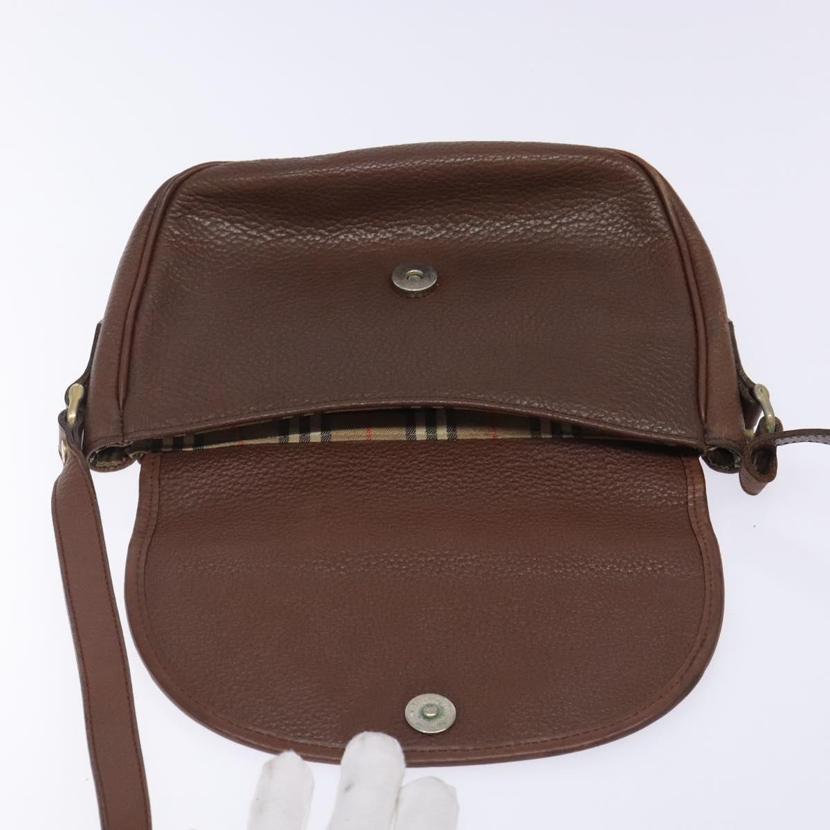 Burberrys Shoulder Bag Leather Brown Gold Auth bs28021