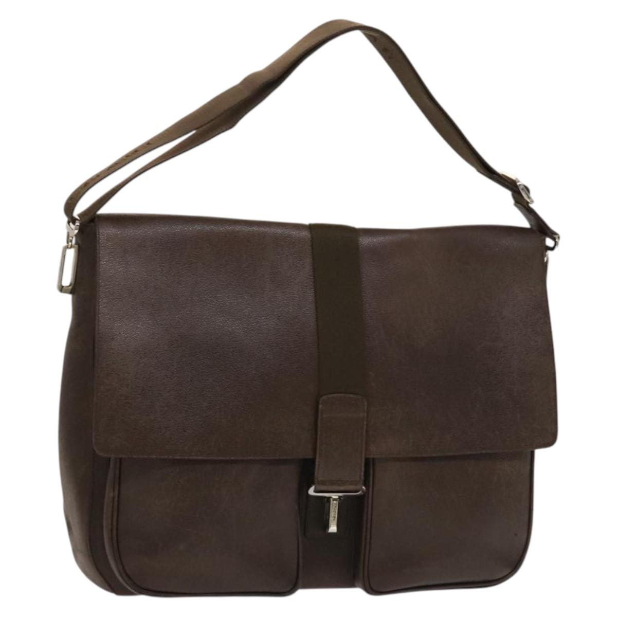 BVLGARI Shoulder Bag Leather Brown Silver Auth bs28028